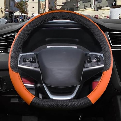 Auto Lenkradbezug Für Chery Tiggo 8 Pro/Pro Max Tiggo 8 Plus Skytour Auto Lenkrad Abdeckung PU Leder Nicht-Slip Auto Zubehör Lenkrad Bezug(D Shape Orange) von Mtuqvma