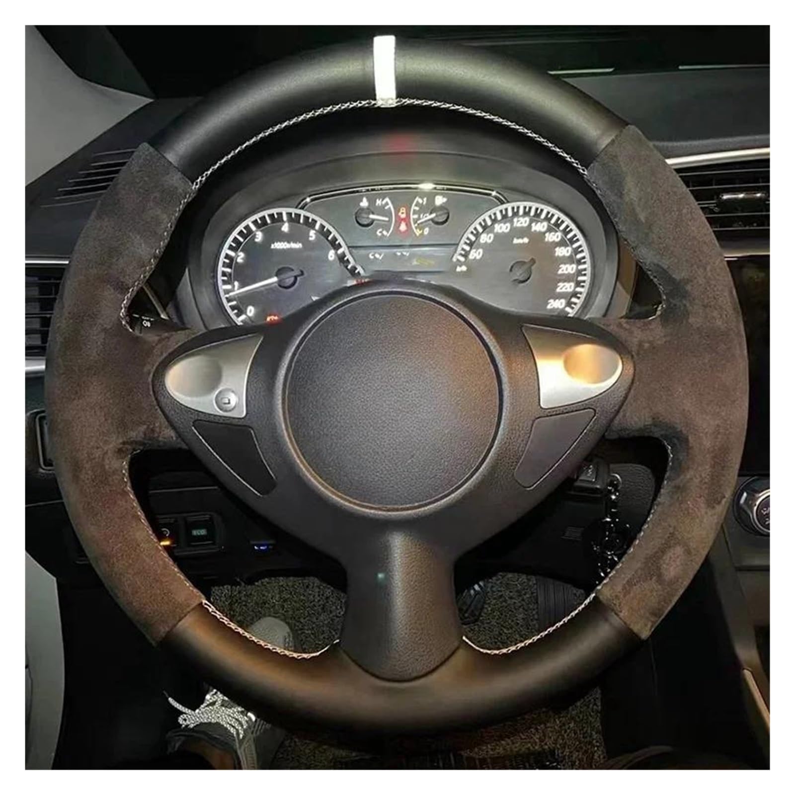 Auto Lenkradbezug Für FX Für FX35 Für FX37 Für FX50 Für Nissan Juke Für Maxima 2009-2014 DIY Wildleder Leder Lenkrad Abdeckung Auto Zubehör Lenkrad Bezug(White Thread) von Mtuqvma