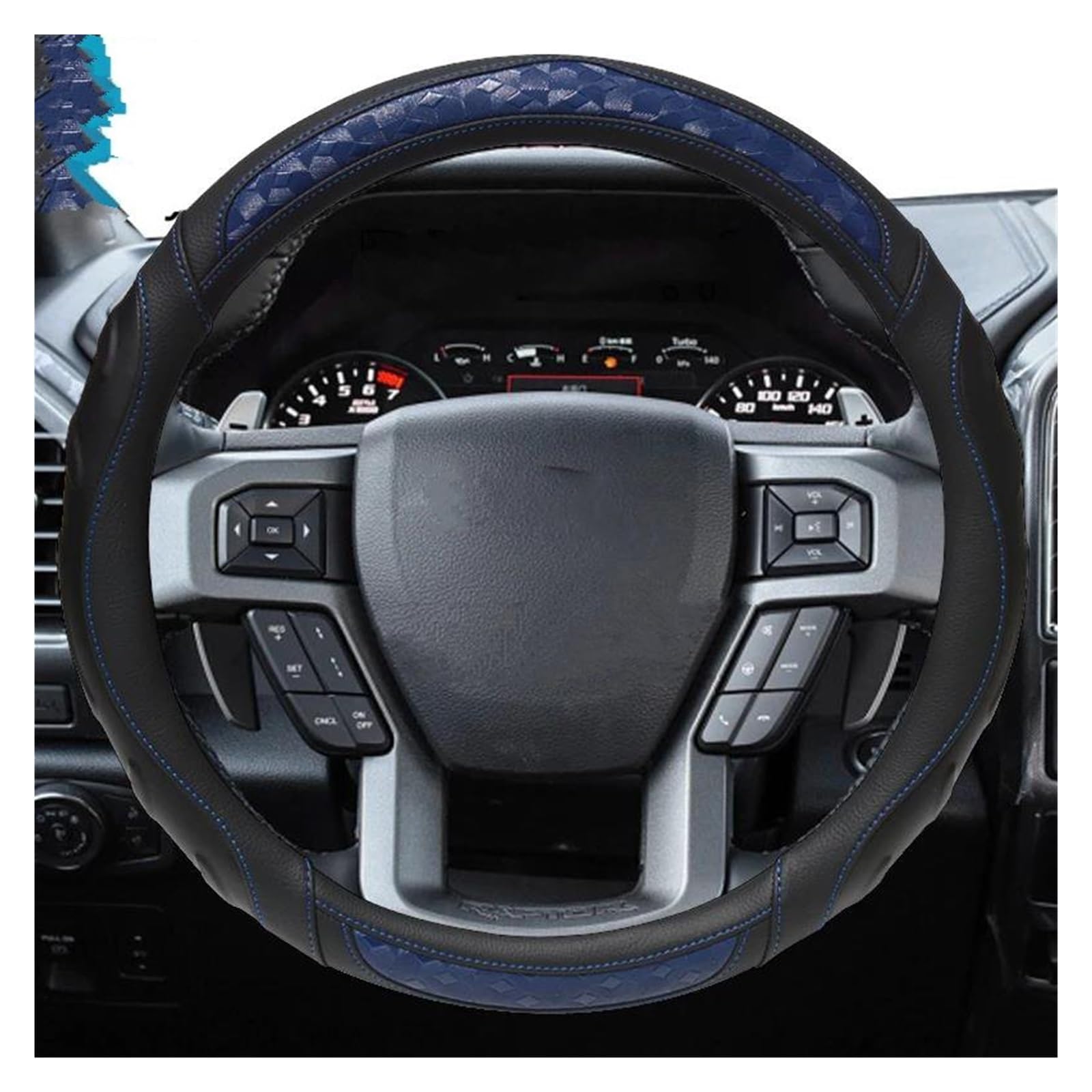 Auto Lenkradbezug Für Ford Für F150 Für F 150 Für Lobo Iber Leder Auto Lenkrad Abdeckung 3D Nicht-Slip Auto Zubehör Lenkrad Bezug(Blau) von Mtuqvma