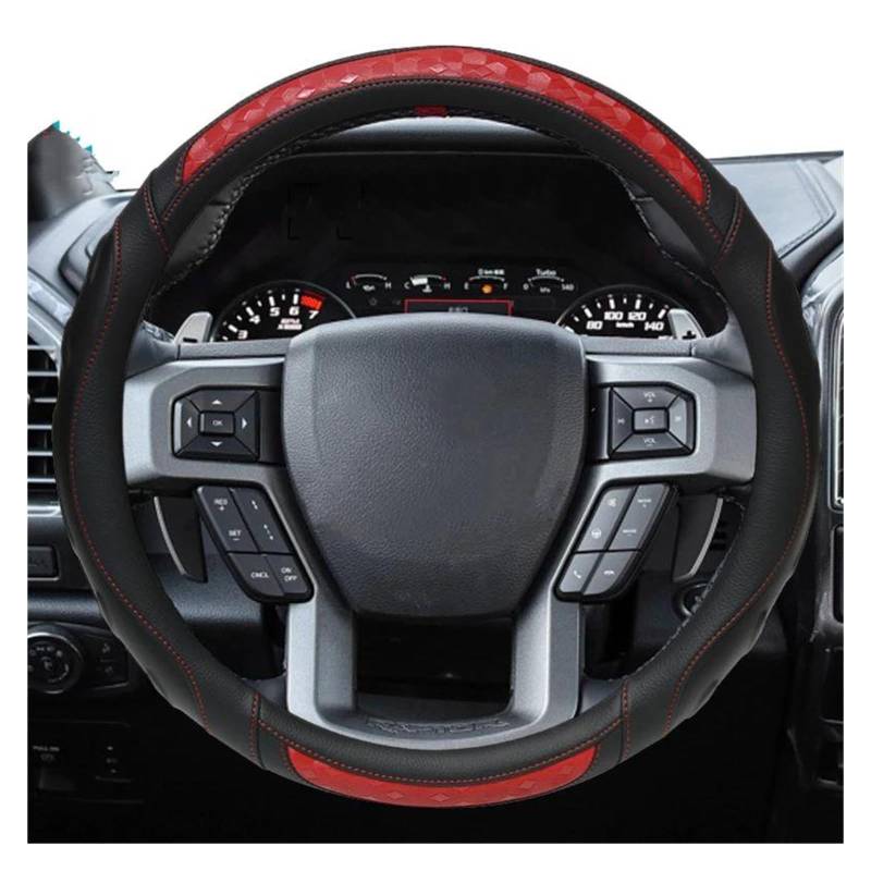 Auto Lenkradbezug Für Ford Für F150 Für F 150 Für Lobo Iber Leder Auto Lenkrad Abdeckung 3D Nicht-Slip Auto Zubehör Lenkrad Bezug(Red) von Mtuqvma