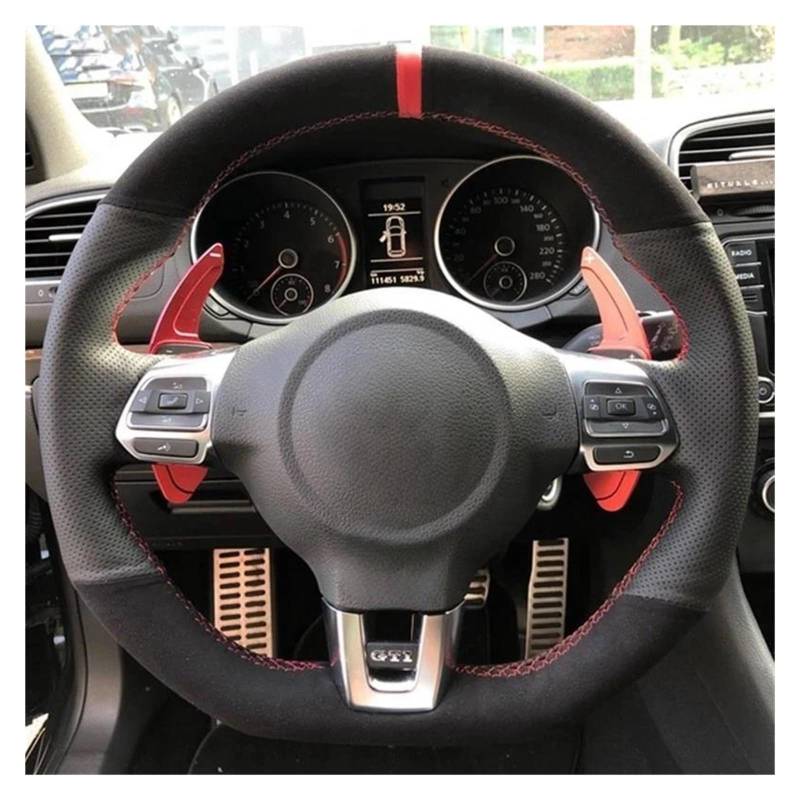 Auto Lenkradbezug Für Golf 6 Für GTI Für MK6 Polo Für GTI Für Scirocco R Für Passat CC Für R-Linie 2010 Auto Lenkrad Abdeckung Schwarz Wildleder Lenkrad Bezug(J) von Mtuqvma