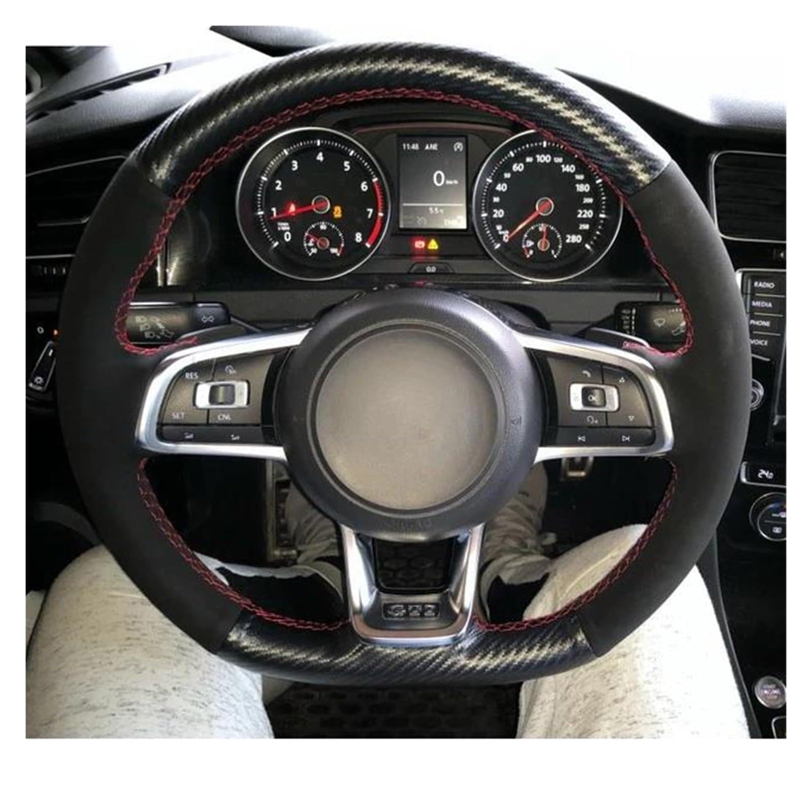 Auto Lenkradbezug Für Golf 7 Für GTI Für Golf Für R Für MK7 Polo Für GTI Für Scirocco 2015 2016 Auto Lenkrad Abdeckung Schwarz Echtes Leder Wildleder Lenkrad Bezug(J) von Mtuqvma