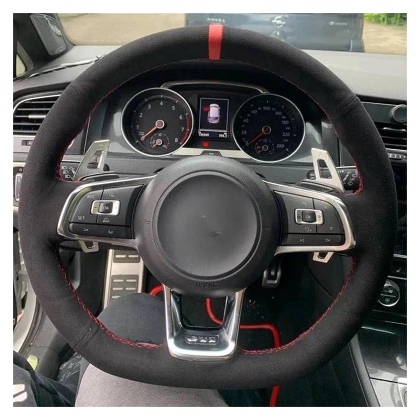 Auto Lenkradbezug Für Golf 7 Für GTI Für Golf Für R Für MK7 Polo Für Scirocco 2015 2016 Auto Lenkrad Abdeckung Anti-Slip Schwarz Wildleder Auto Zubehör Lenkrad Bezug(Uy) von Mtuqvma