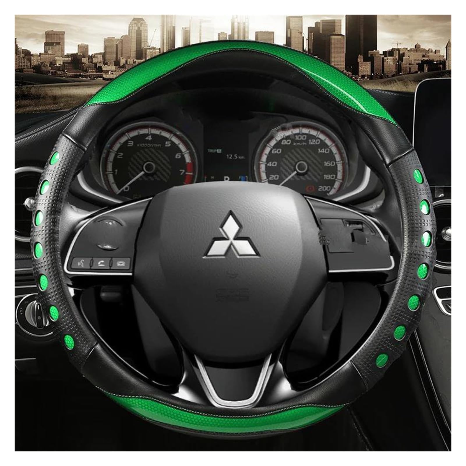 Auto Lenkradbezug Für Mitsubishi Für ASX Für RVR Pajero Sport Für Outlander Für PHEV Airtrek Grandis Lancer Evo Für Eclipse Für Cross Auto Lenkräder Abdeckung 38 cm 15" Lenkrad Bezug(Grün) von Mtuqvma