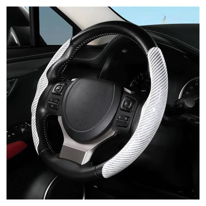 Auto Lenkradbezug Für O/D Form Lenkrad Frauen Männer Auto Dekoration Schweißfest Multi-Farbe Auto Rad Abdeckung Set Carbon Faser Muster Leder Lenkrad Bezug(White) von Mtuqvma