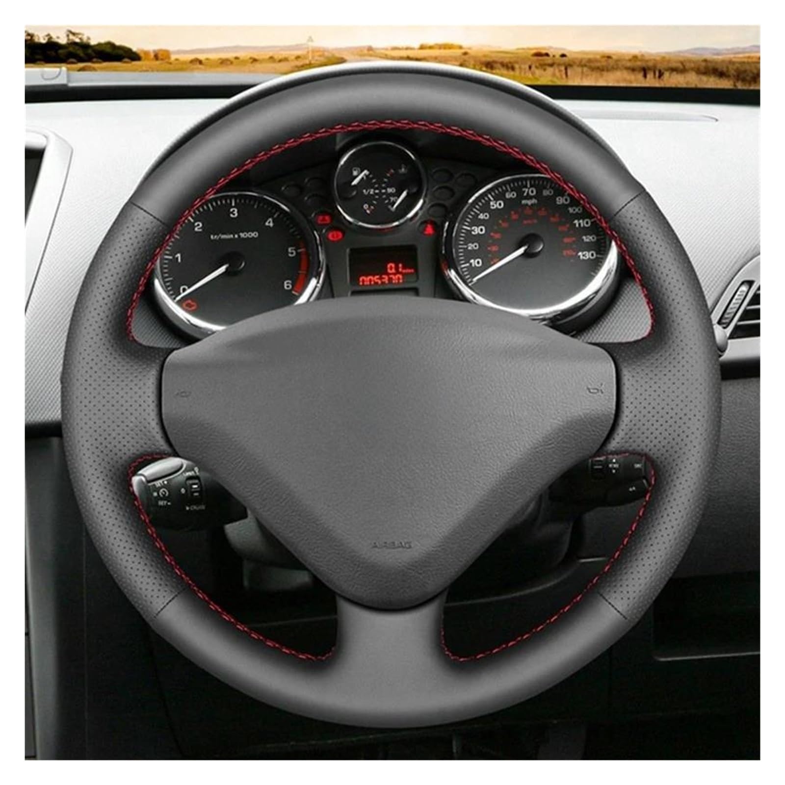 Auto Lenkradbezug Für Peugeot 207 2006-2014 Partner 2009-2018 Expert 2008-2016 Für FIAT Scudo 2010-2016 Künstliche Leder Auto Lenkrad Abdeckung Lenkrad Bezug(Black Thread) von Mtuqvma