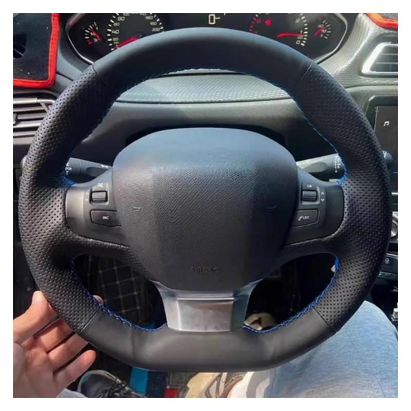 Auto Lenkradbezug Für Peugeot 308 2014 2015 2016 2017 Schwarz Auto Lenkrad Abdeckung DIY Mikrofaser Leder Atmungsaktive Automotive Zubehör Lenkrad Bezug(3 Colors Thread) von Mtuqvma