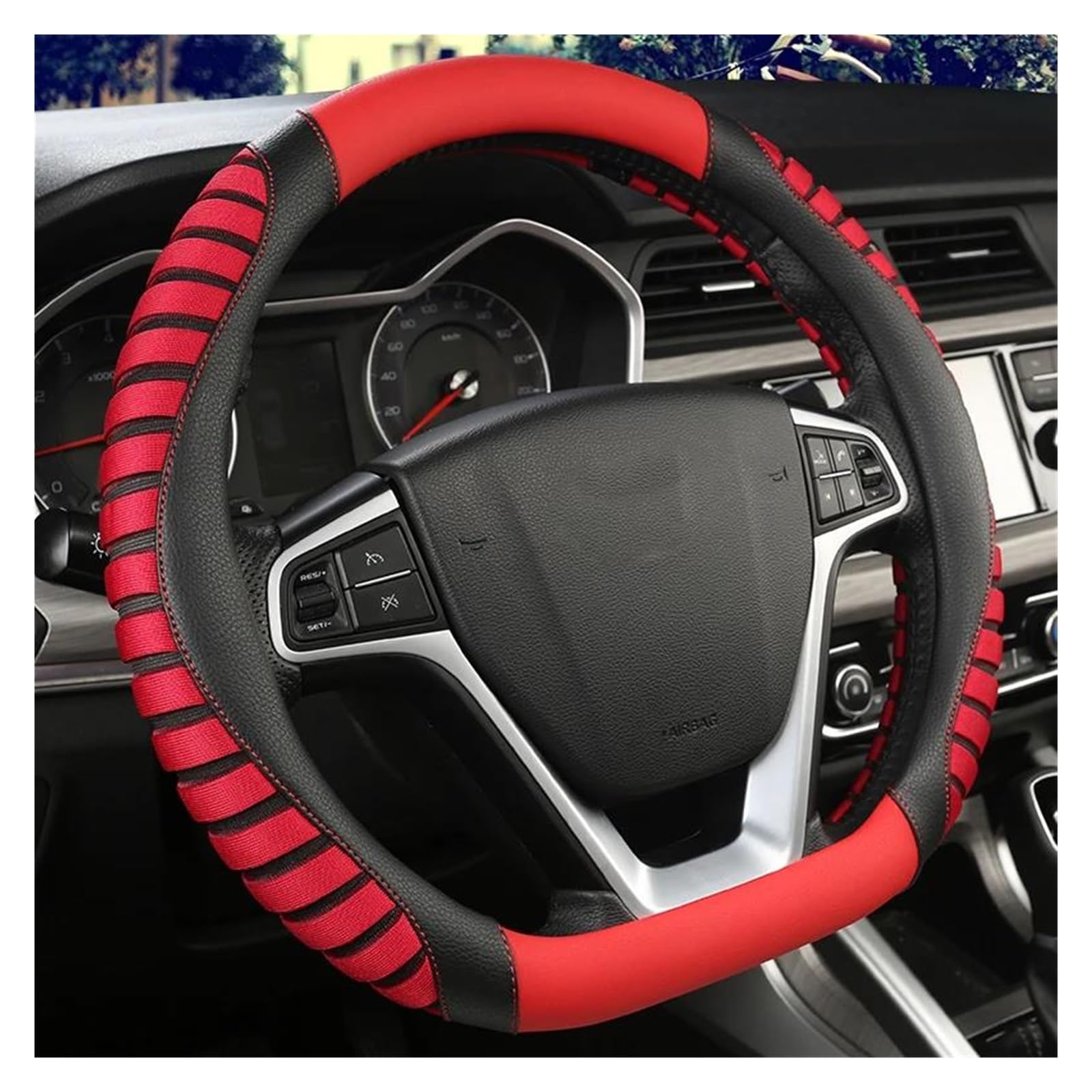 Auto Lenkradbezug Für Polo Für Golf 7 Für Scirocco Für Suzuki Für Swift Für Nissan Für Rogue D Form Auto Lenkrad Abdeckung Nicht-Slip PU Leder + EIS Seide Lenkrad Bezug(Red) von Mtuqvma