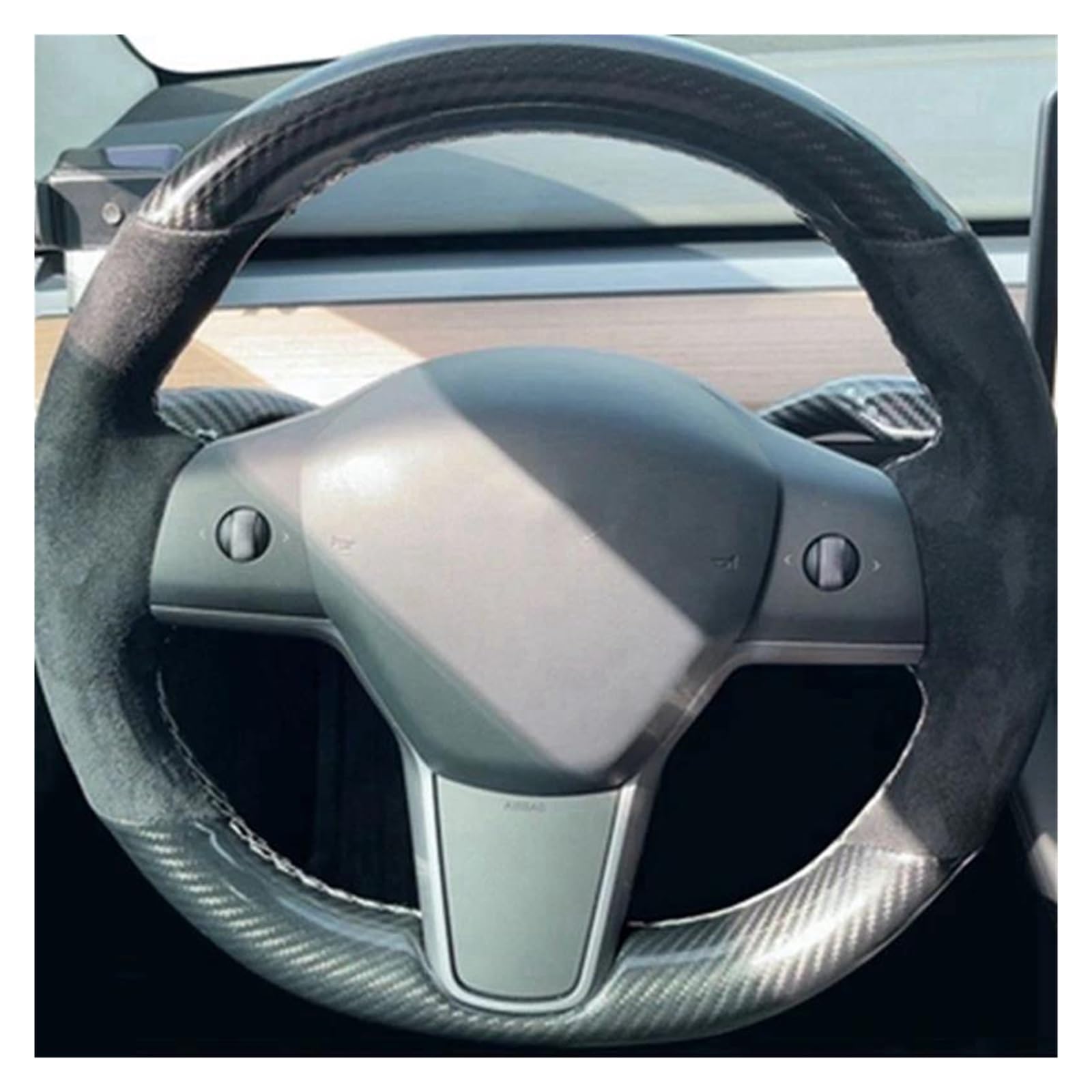 Auto Lenkradbezug Für Tesla Für Modell 3 2015-2021 Für Modell Für Y 2019-2021 Auto Lenkrad Abdeckung Wrap Non-Slip Echtes Leder Wildleder Leder Geflecht Lenkrad Bezug(E) von Mtuqvma