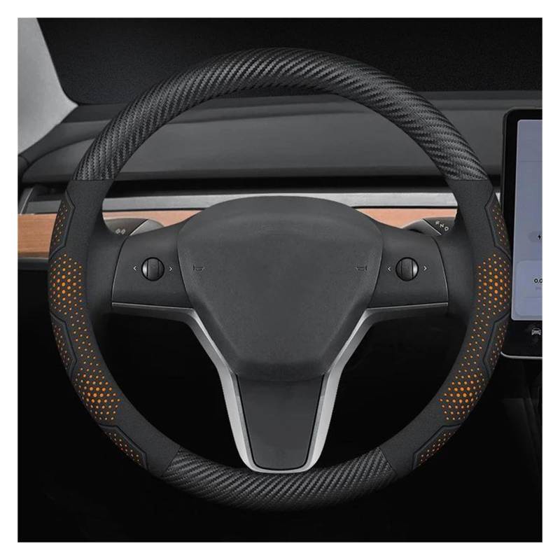 Auto Lenkradbezug Für Tesla Für Modell 3 Für Modell Y Für Modell S Für Modell X Für Carbon Faser Wildleder Mikrofaser Leder Anti-Slip Lenkrad Abdeckung Auto Zubehör Lenkrad Bezug(L) von Mtuqvma