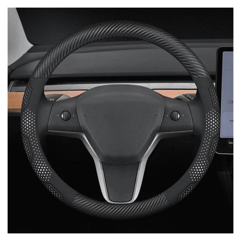 Auto Lenkradbezug Für Tesla Für Modell 3 Für Modell Y Für Modell S Für Modell X Für Carbon Faser Wildleder Mikrofaser Leder Anti-Slip Lenkrad Abdeckung Auto Zubehör Lenkrad Bezug(Ui) von Mtuqvma