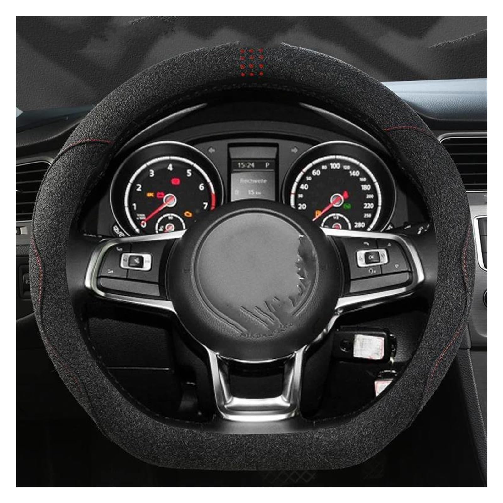 Auto Lenkradbezug Für UP Für E-UP Für Up Für GTI Für Cross Up SEAT MII Škoda Für Citigo Auto Lenkrad Abdeckung Leder Wildleder Auto Accesorios Lenkrad Bezug(D Shape Black) von Mtuqvma