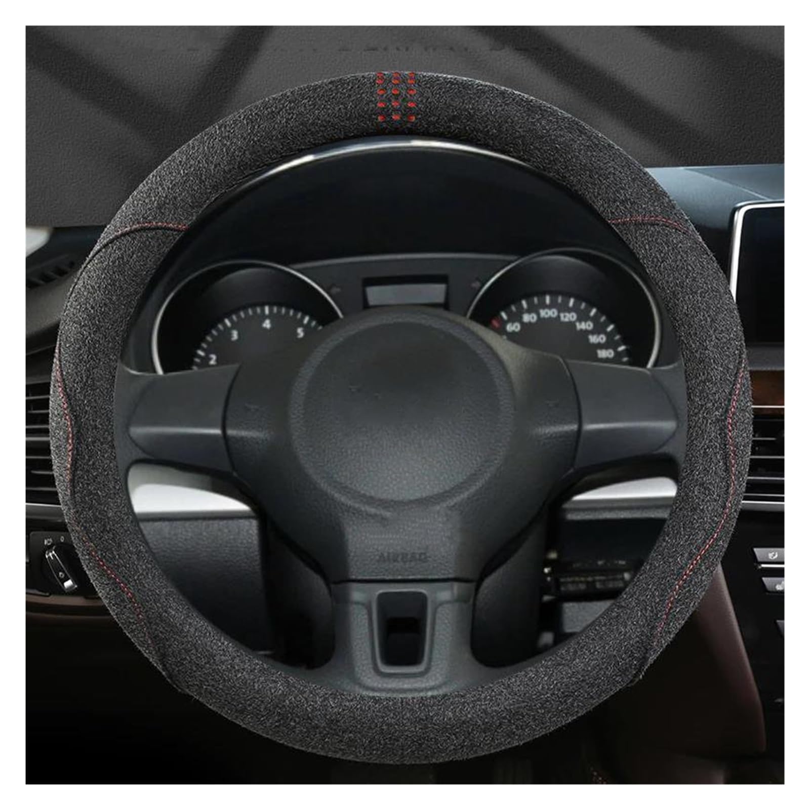 Auto Lenkradbezug Für UP Für E-UP Für Up Für GTI Für Cross Up SEAT MII Škoda Für Citigo Auto Lenkrad Abdeckung Leder Wildleder Auto Accesorios Lenkrad Bezug(O Shape Black) von Mtuqvma