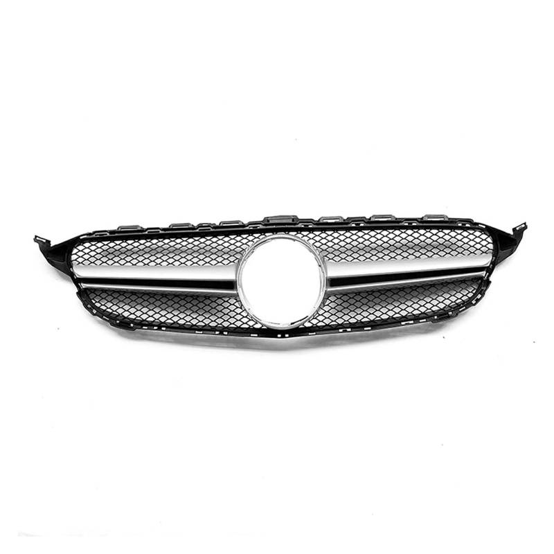 Frontstoßstange Lip Für Benz C-Klasse W205 C180 C200 C250 C300 C350 C400 C43 2014–2018, Für AMG-Stil, Kühlergrill, Oberer Grill, Frontstoßstangenhaube, Netz Frontstoßstange Spoiler(Silber) von Mtuqvma