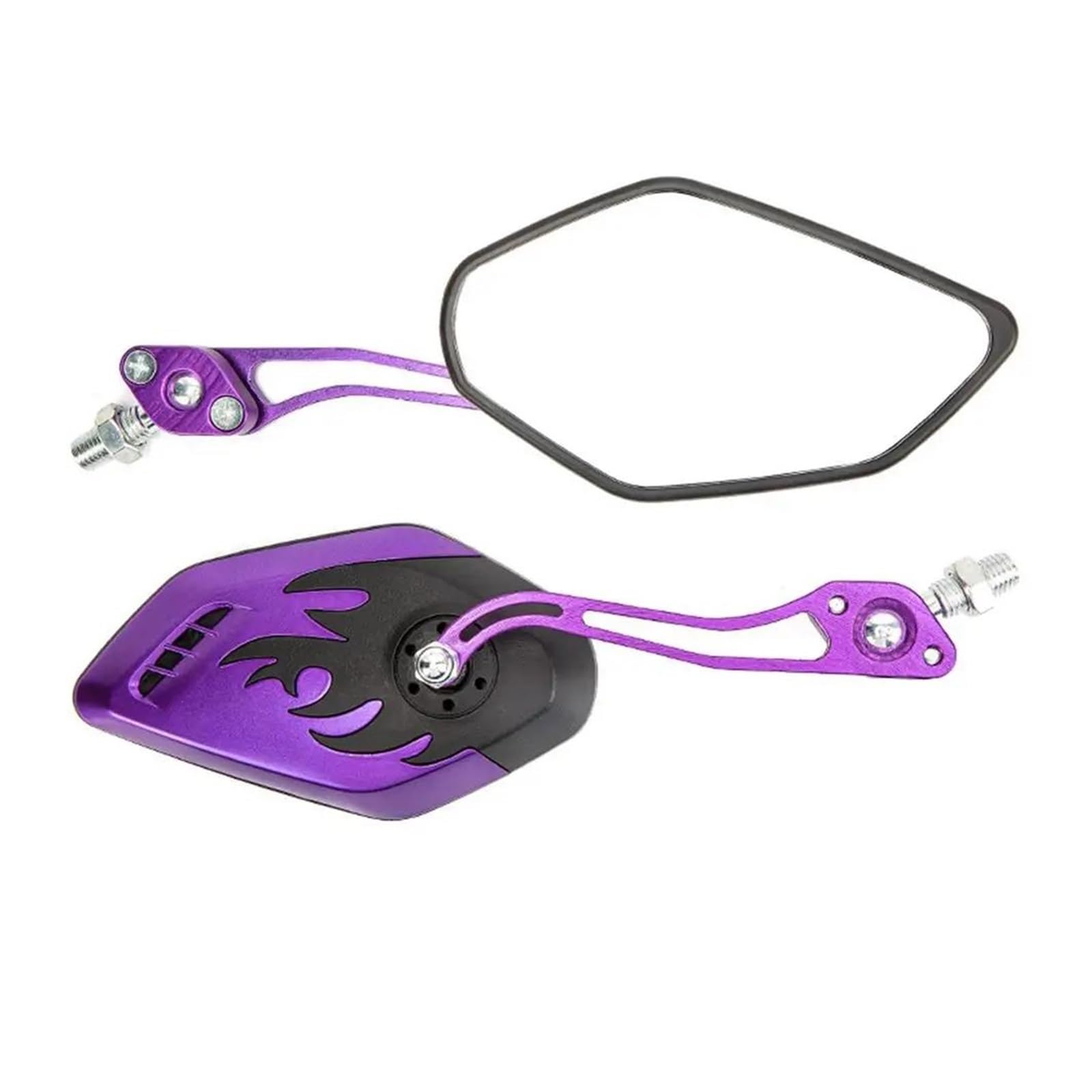 Motorrad Außenspiegel 1 Paar Motorrad Rückspiegel Flamme Muster Umkehr Spiegel Elektrische Roller Zubehör Für 8mm/10mm Lenker Endspiegel(Purple) von Mtuqvma