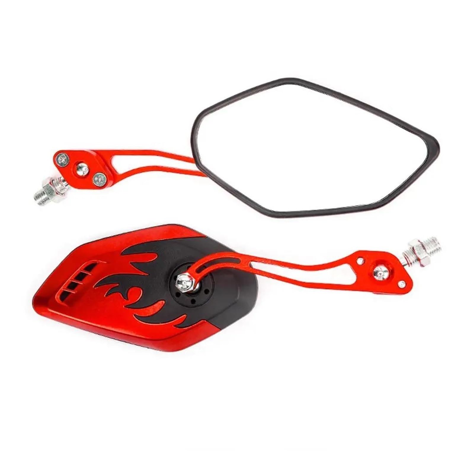 Motorrad Außenspiegel 1 Paar Motorrad Rückspiegel Flamme Muster Umkehr Spiegel Elektrische Roller Zubehör Für 8mm/10mm Lenker Endspiegel(Red) von Mtuqvma