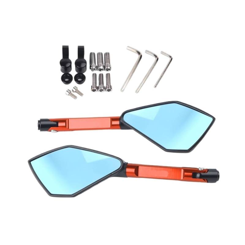 Motorrad Außenspiegel Universal Motorrad Spiegel CNC Seite Rückspiegel Blau Anti-glare Spiegel Für FZ8 Für FZ-8 Lenker Endspiegel(Orange Big-Mirror) von Mtuqvma