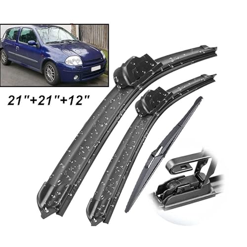 Scheibenwischer vorne und hinten Wischerblätter Set Kit for Renault Clio 2 MK2 1998–2005 Windschutzscheibe Windschutzscheibe Heckscheibe 21 "+ 21" + 12 " von Muarted