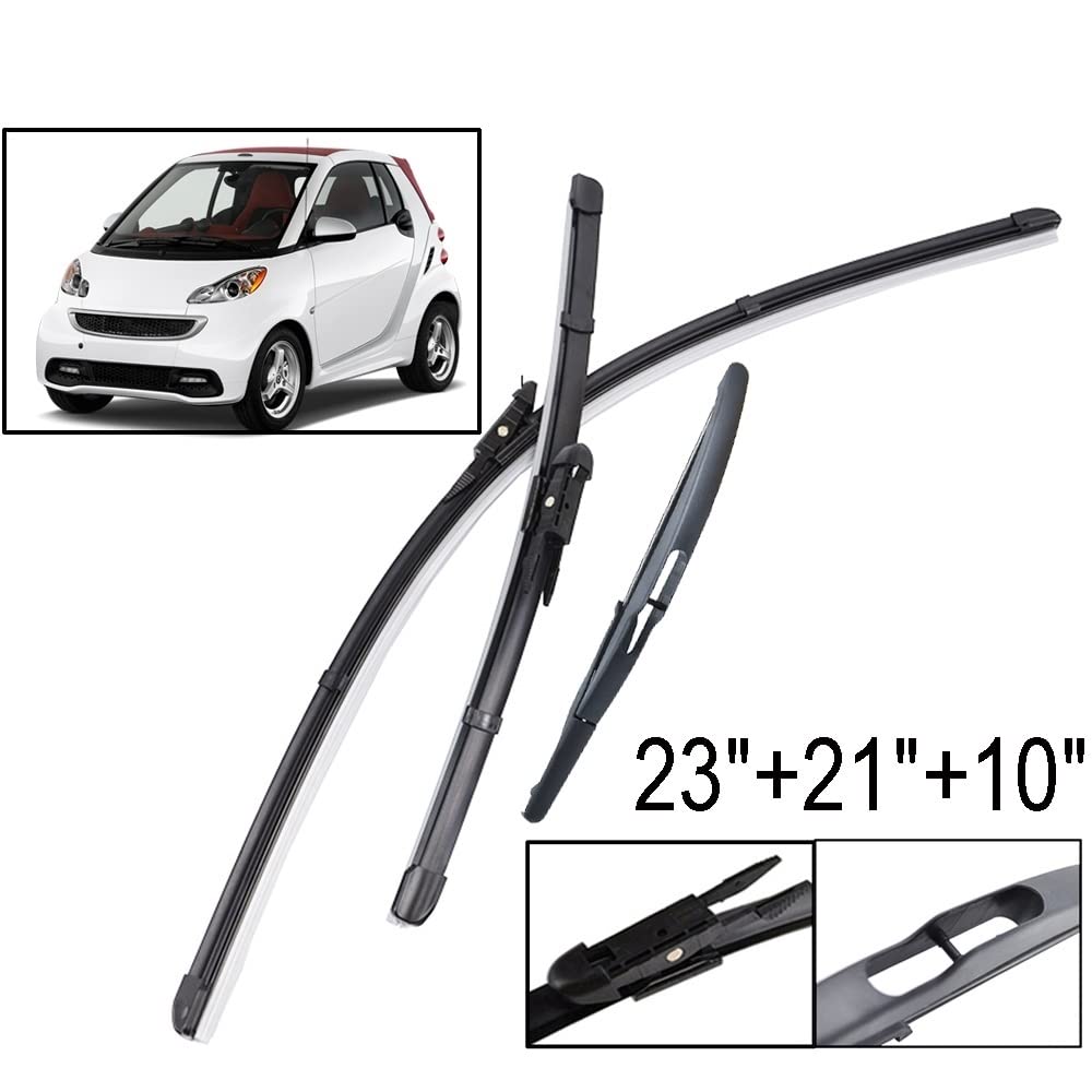 Scheibenwischer vorne und hinten Wischerblätter Set for Smart ForTwo W451 Coupe 2007–2014 Windschutzscheibe Windschutzscheibe Fensterbürste 23" 21" 10" von Muarted