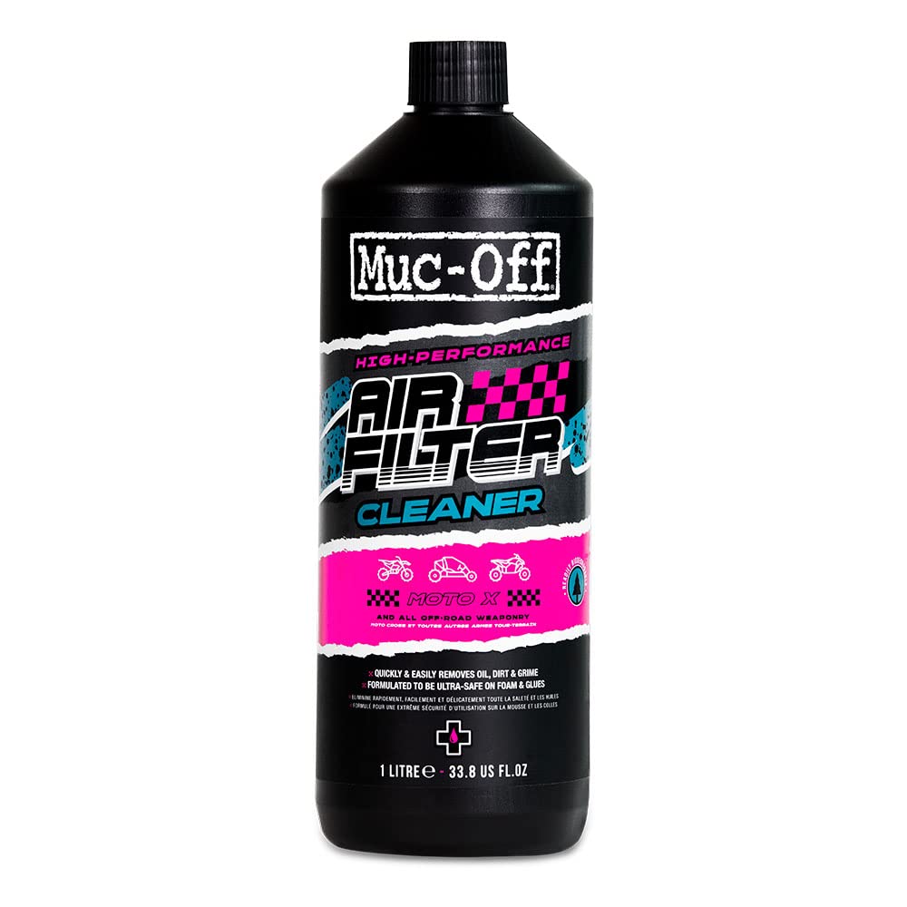 Muc Off Air Filter Cleaner, 1 Liter - Biologisch Abbaubares Schaumstoff Sportluftfilter Reinigungsmittel für Motorcross und Motorsport - Entfernt Öl und Schmutz für maximale Motorleistung von Muc-Off