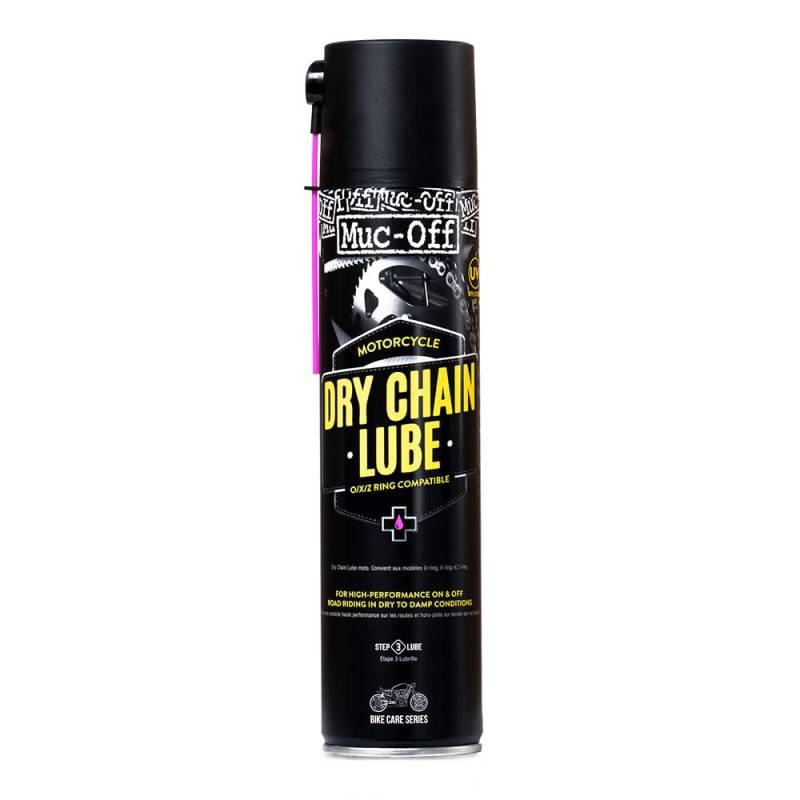 Muc-Off Dry Motorcycle Chain Lube Trocken Motorrad Kettenöl, 400 ml - Premium Motorrad Kettenfett, Kettenspray Motorrad - Formuliert Für Trockene Wetterbedingungen, schwarz / pink von Muc-Off