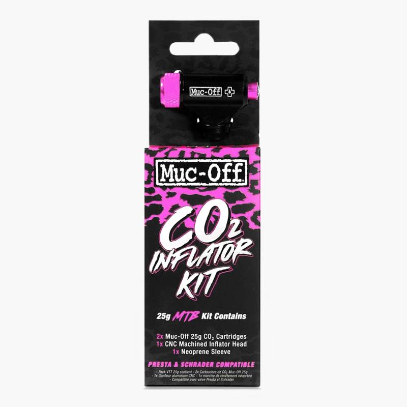 Muc-Off CO2 Inflator Kit, MTB - Co2 Pumpe Fahrrad für Mountainbikes mit Presta- oder Schrader- Fahrrad Ventilen - Inklusive 2 Co2 Kartuschen Fahrrad, Pumpenkopf und Hülle. von Muc-Off