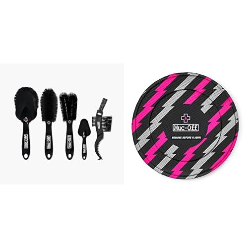 Muc-Off MUC206 Pinsel-set, schwarz, 5 Stück & 189 Scheibenbremsen-Abdeckungen, waschbare Neopren Schutzhüllen für Fahrrad-Scheibenbremsen. Transport, 2er Set Schwarz/Rosa von Muc-Off