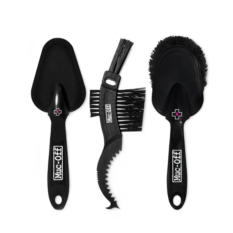 Muc-Off Premium Bürstenset - 3 Reinigungsbürsten für Fahrrad und Mountainbike mit Langlebigen Nylon Borsten und Ergonomischen Gummigriffen für Sanfteren Kontakt mit Material – Fahrrad Reinigungsset von Muc-Off