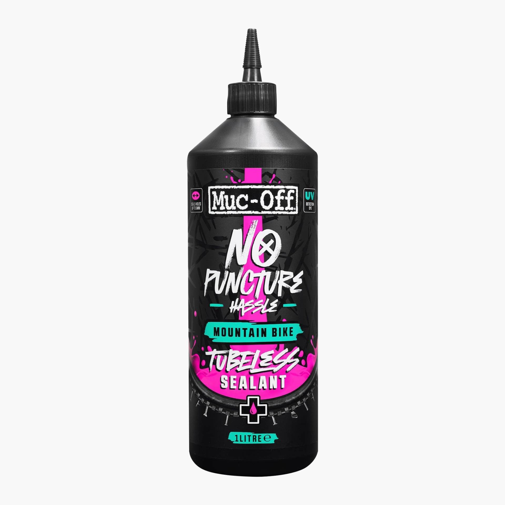 Muc Off No Puncture Hassle Tubeless Sealant Reifendichtmittel, 1 l - Hochwertiges Reifendichtmittel für Schlauchlose Fahrradreifen mit UV-Tracer-Farbstoff, Dichtet Risse und Löcher Bis Zu 6 mm ab von Muc-Off