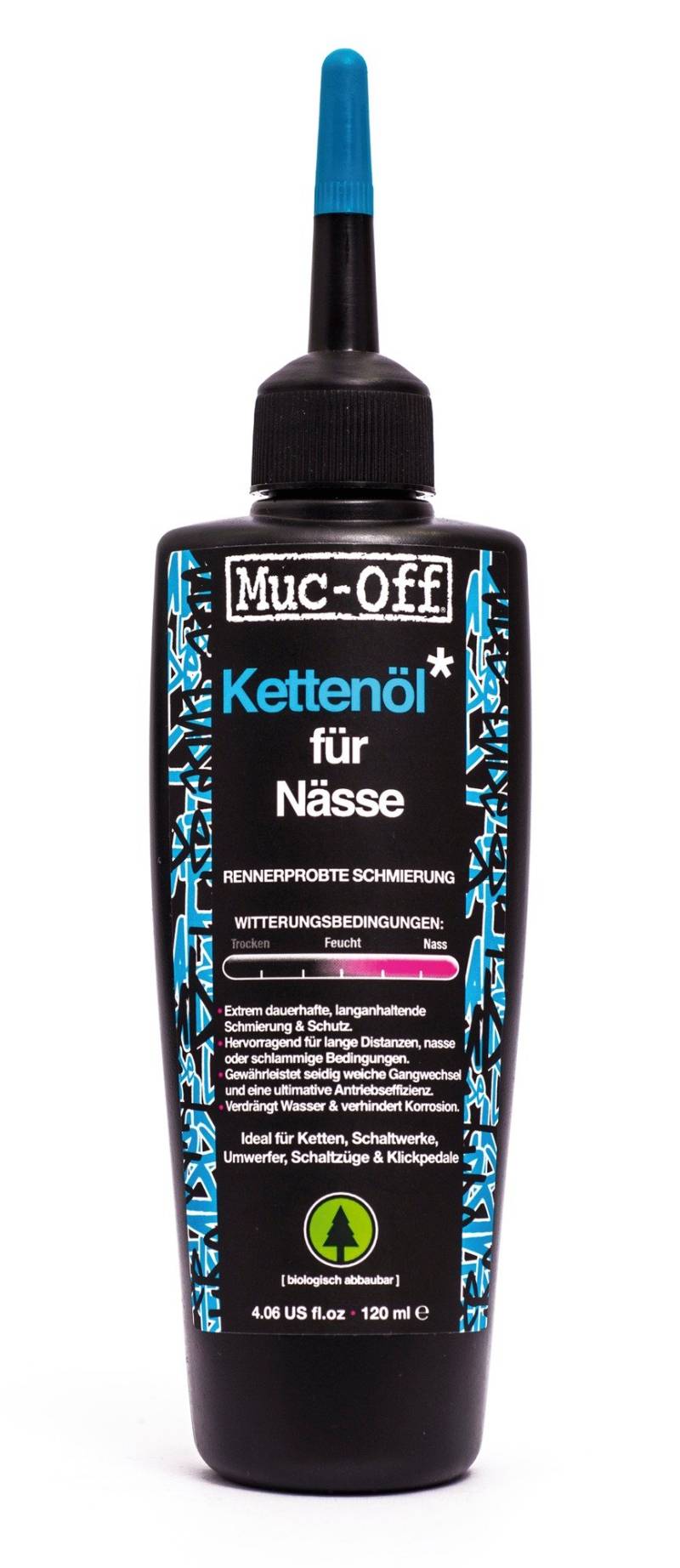 Muc-Off Wet Chain Lube Nass Kettenöl Fahrrad, 120 ml - Biologisch Abbaubares Schmierfett Kettenfett, Kettenspray Fahrrad, Für alle Arten von Fahrrädern - Formuliert für Nasse Wetterbedingungen von Muc-Off