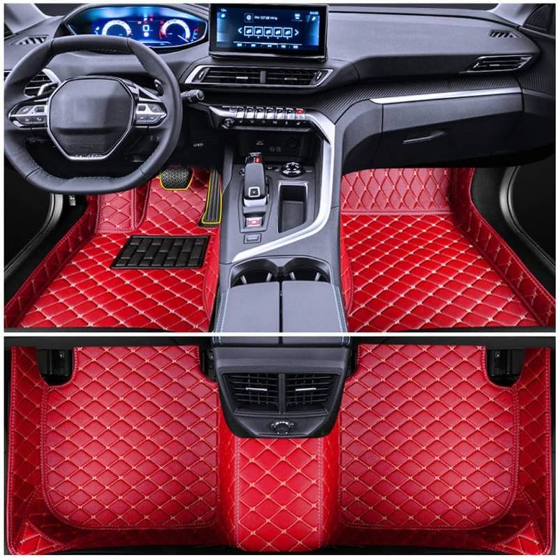 Muchkey Auto Fußmatten Leder Bodenmatte für Mitsubishi Eclipse Cross 2000-2024 Allwetter Fussmatten Set Zubehör Fußmatte Rot von Muchkey