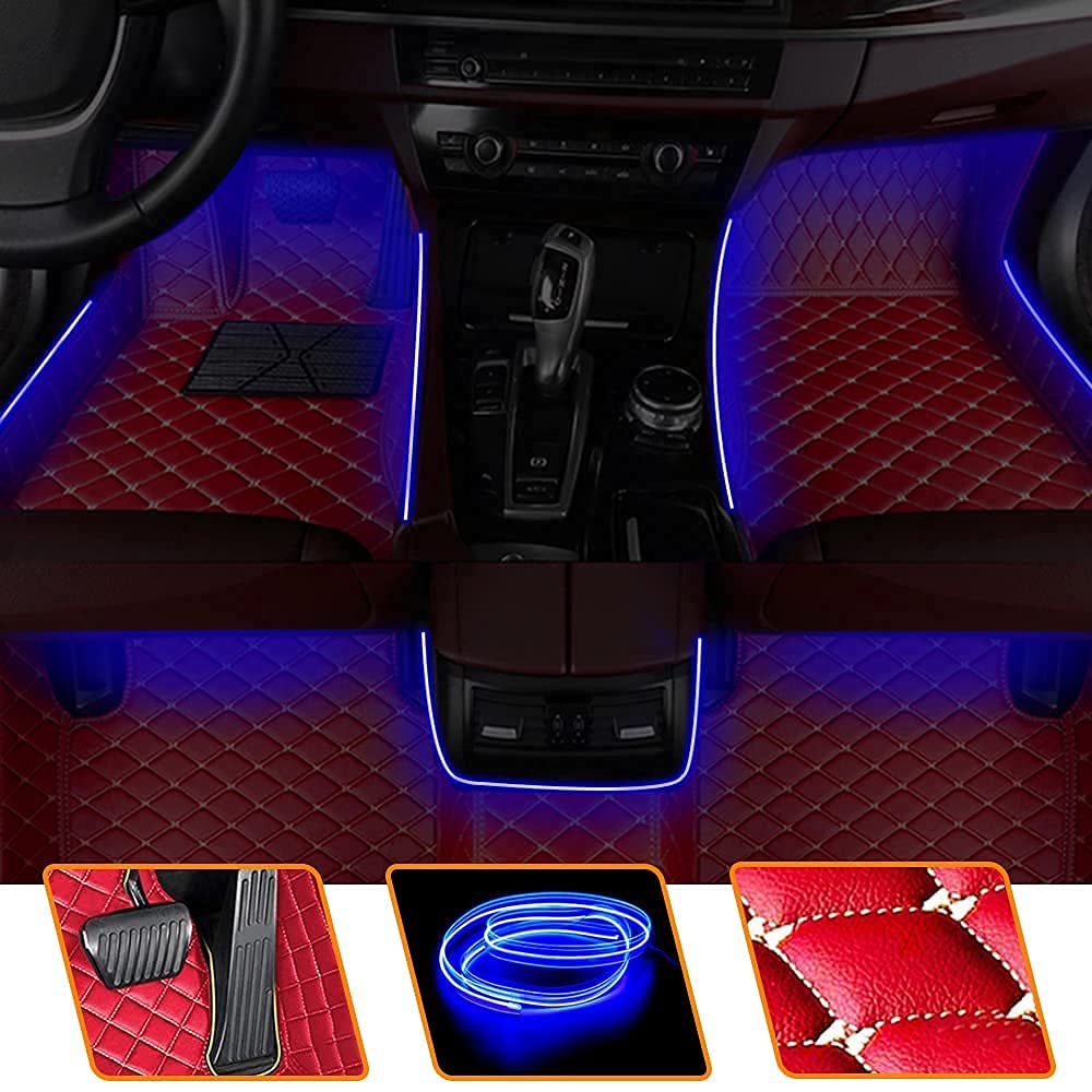 Muchkey Fußmatten Auto Blau Leuchtende Bodenmatte Anpassen 95% Automodelle Allwetter Fussmatten Set Zubehör Fußmatte Rot von Muchkey