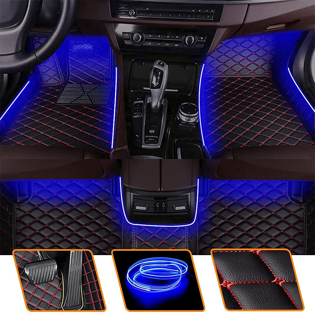 Muchkey Fußmatten Auto Blau Leuchtende Bodenmatte Anpassen 95% Automodelle Allwetter Fussmatten Set Zubehör Fußmatte Schwarz Rot von Muchkey