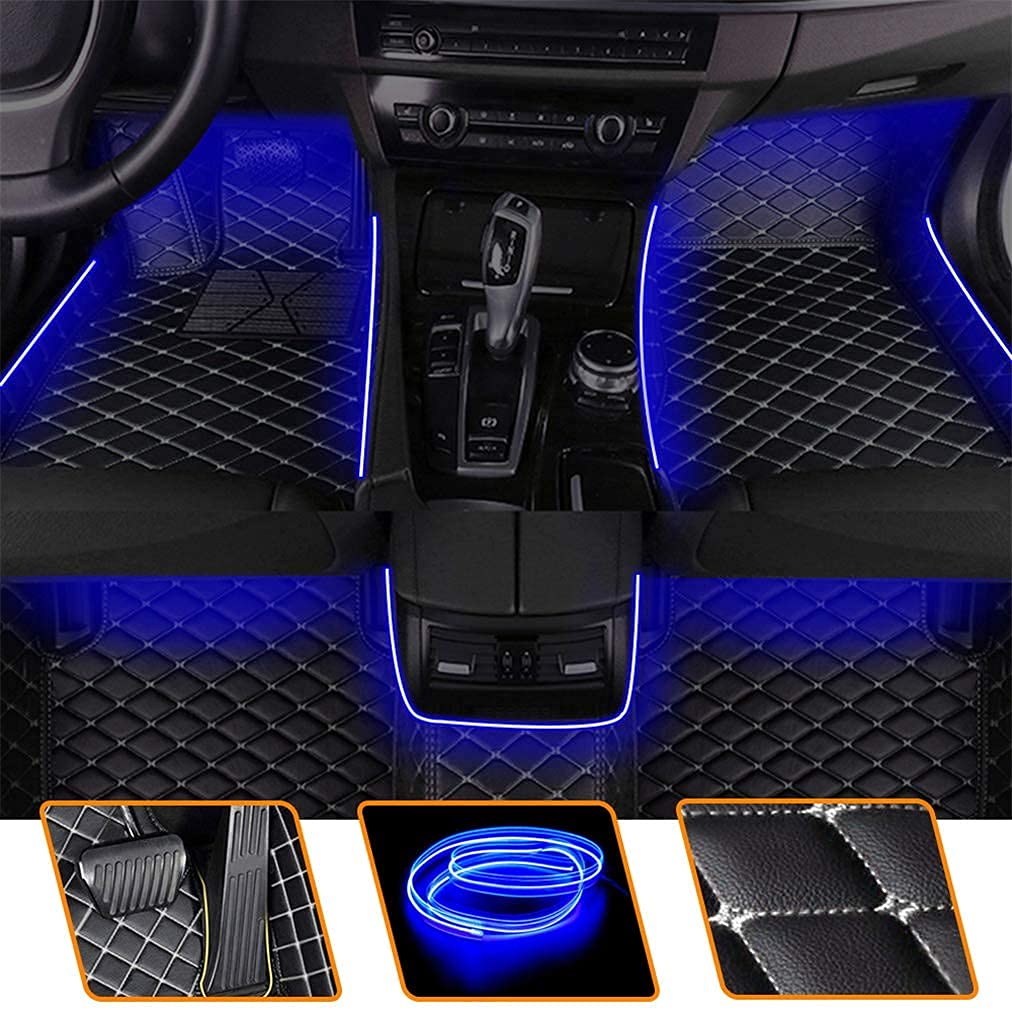 Muchkey Fußmatten Auto Blau Leuchtende Bodenmatte Anpassen 95% Automodelle Allwetter Fussmatten Set Zubehör Fußmatte Schwarz beige von Muchkey