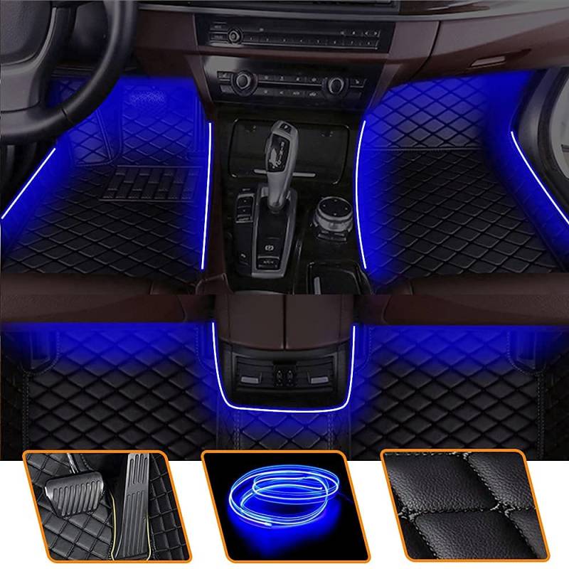 Muchkey Fußmatten Auto Blau Leuchtende Bodenmatte Anpassen 95% Automodelle Allwetter Fussmatten Set Zubehör Fußmatte Schwarz von Muchkey