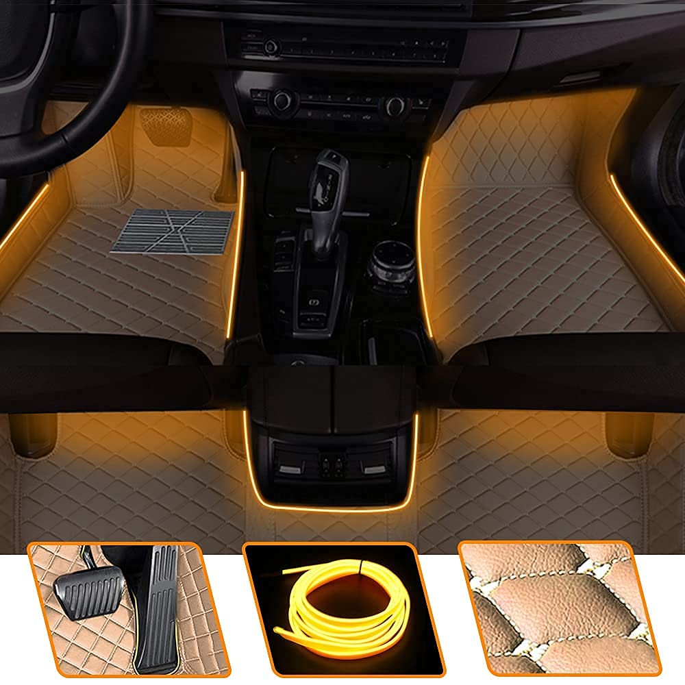 Muchkey Fußmatten Auto Gelb Leuchtende Bodenmatte Anpassen 95% Automodelle Allwetter Fussmatten Set Zubehör Fußmatte Beige von Muchkey