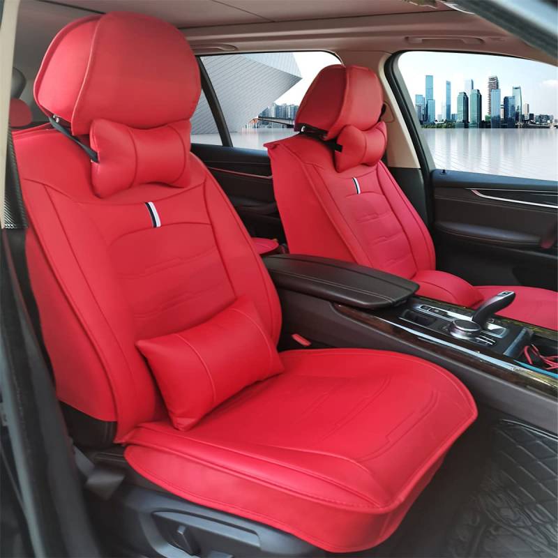 Muchkey Leder Auto Sitzbezüge für i10 i20 ix20 ix35 i30 i40 5 Sitze Autositzbezüge mit Kopfstütze Nackenkissen & Rückenkissen Autositze Farbe Rot von Muchkey