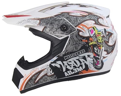 Kinder Crosshelm Mejia – Motorradhelm für Kinder, ABS-Schale, robuster Kinderhelm für Downhill, Quad und Motocross, Mattweiß, Größe S, 53 – 54 cm von Mud Defeater Motor