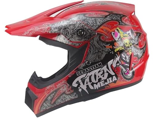 Kinder Crosshelm Mejia – Motorradhelm für Kinder, ABS-Schale, robuster Kinderhelm für Downhill, Quad und Motocross, Rot, Größe L, 57 – 58 cm von Mud Defeater Motor