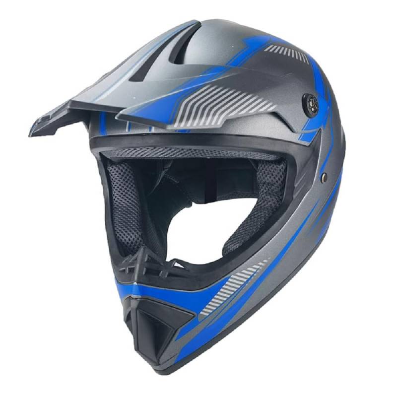 Kinder Crosshelm Shadow of Blue AHP grau blau – Motorradhelm für Kinder, ABS-Schale, robuster Kinderhelm für Downhill, Quad und Motocross (S) von Mud Defeater Motor