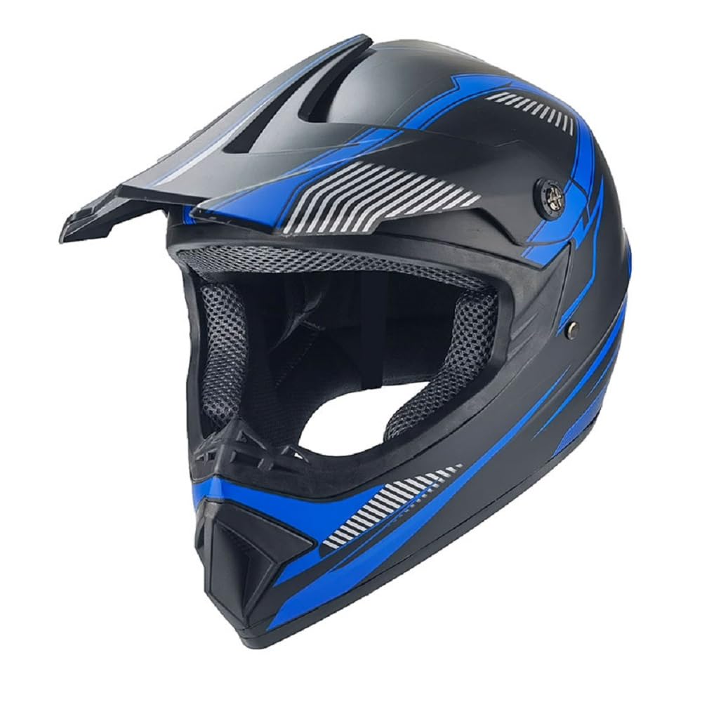 Kinder Crosshelm Shadow of Blue AHP schwarz blau – Motorradhelm für Kinder, ABS-Schale, robuster Kinderhelm für Downhill, Quad und Motocross (XL) von Mud Defeater Motor