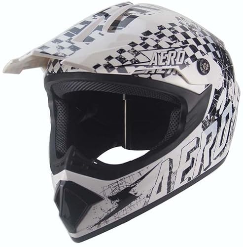 Kinder Crosshelm Skeleton AHP – Motorradhelm für Kinder, ABS-Schale, robuster Kinderhelm für Downhill, Quad und Motocross, Weiß Schwarz, Größe M, 55 – 56 cm von Mud Defeater Motor