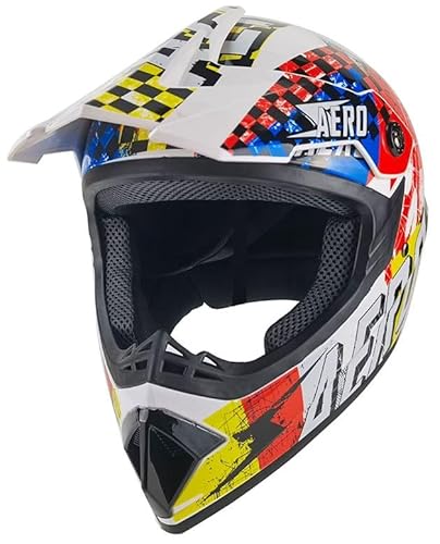 Kinder Crosshelm Skeleton AHP – Motorradhelm für Kinder, ABS-Schale, robuster Kinderhelm für Downhill, Quad und Motocross, Weiß bunt, Größe S, 53 – 54 cm von Mud Defeater Motor