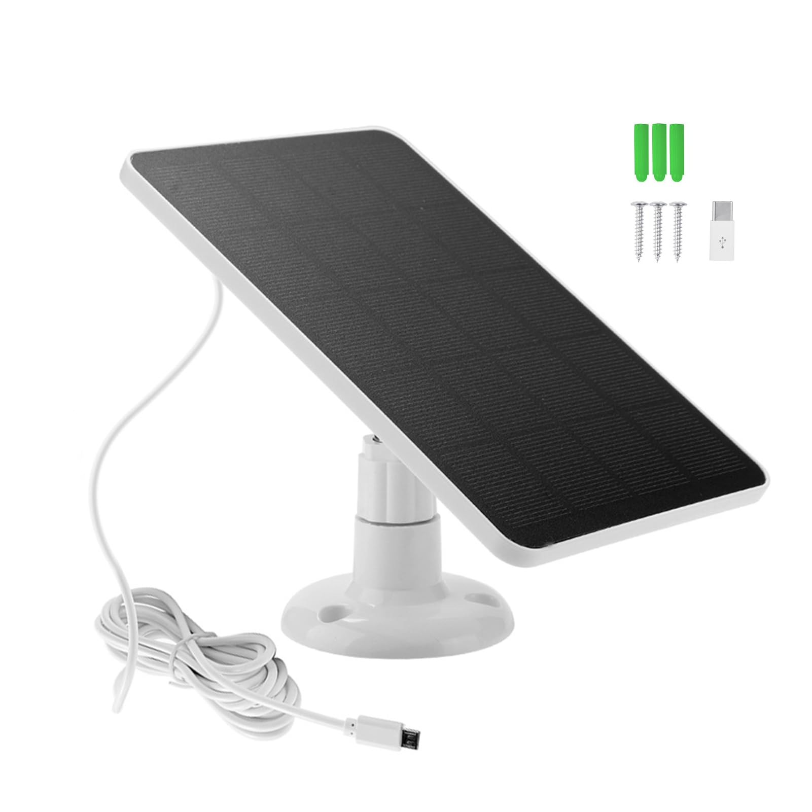 Mulcort 4 W, 5 V, Solarmodul, Solarmodul für Überwachungskamera, Solar Panel mit Typ-C- und Micro-USB-Anschluss, IP65, wasserdicht, 360° drehbares Panel, 3 Meter/118 Zoll Kabel, Weiß, 1 Stück von Mulcort