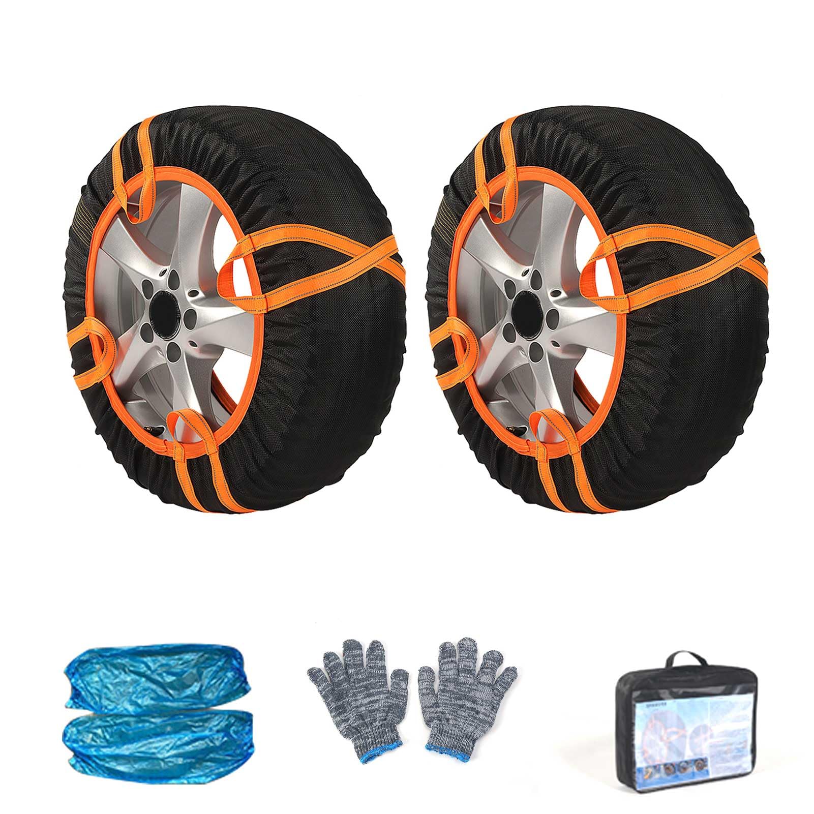 Mulcort 6003 Auto-Schneesocken, Reifen-schneesocken fürs Auto, Schneeketten-Alternative mit reflektierenden Streifen, Winter-Notfallzubehör für SUVs, LKWs, Limousinen (2 Stück) von Mulcort