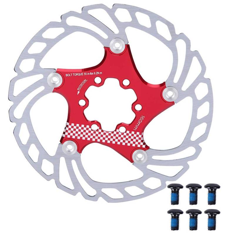 160 mm schwimmende Scheibenbremse für Mountainbike, Sechs-Schrauben-Design, CNC-Fertigung, hohe Härte, Innenrahmen aus Aluminiumlegierung, Außenrahmen aus Edelstahl, Schwarz (red+silver) von Multizenic