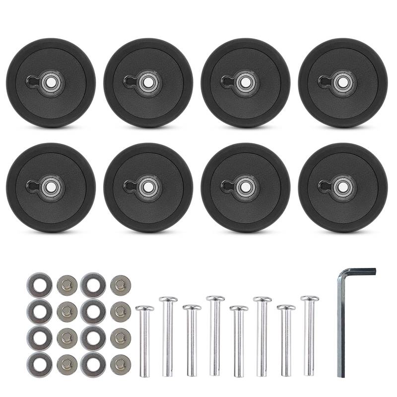 Mumuve Gepäck-Ersatzrad, 55 mm, schwarz, Doppel-Rad, Gummi, Koffer, Reparatur-Set, 8 Stück von Mumuve