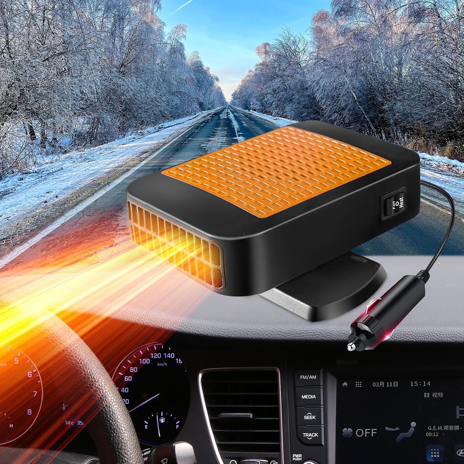 Mupkvy AutoHeizung, 12V 200W Tragbare Heizlüfter Schnellheizung Defrost Windschutzscheibe Defogger mit 360 Grad Basis, 2 in 1 Heizung Kühlung Demister Heater Plug in Zigarettenanzünder von Mupkvy