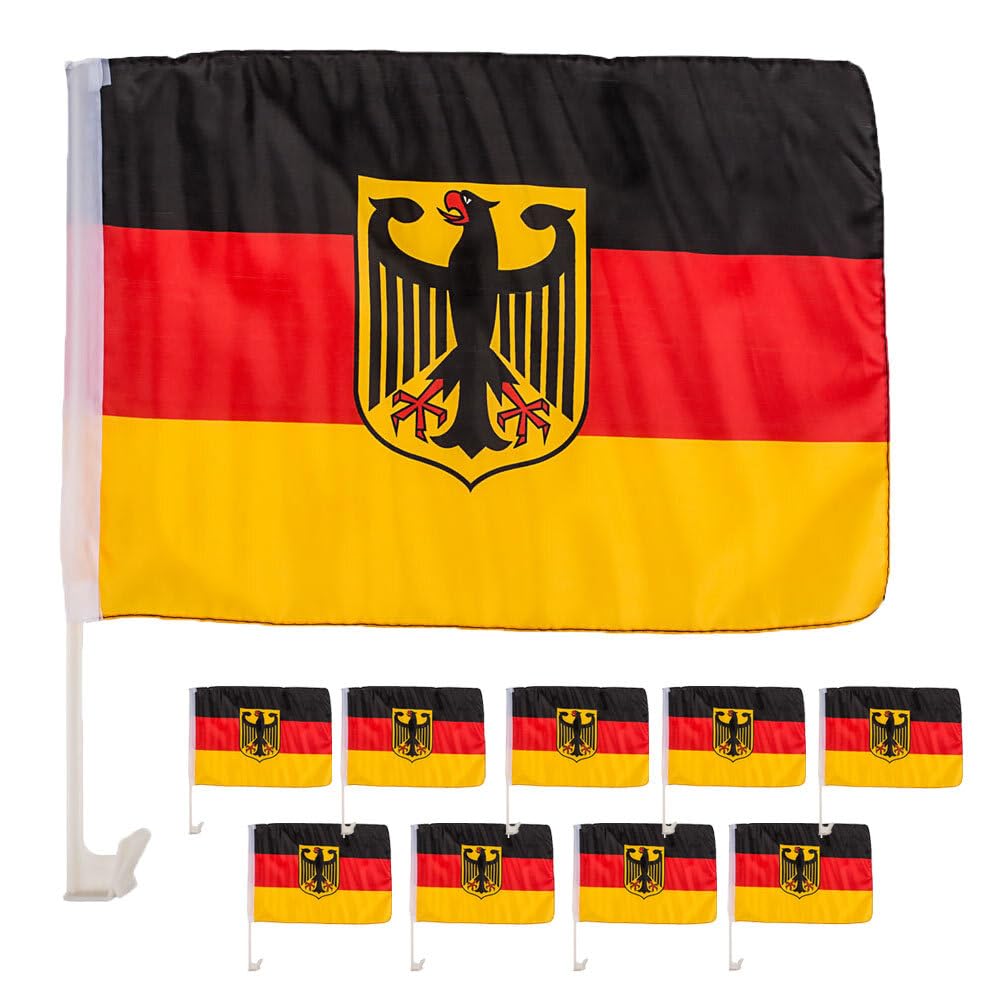 Murago - 10er Set Autofahne Deutschland mit Adler ca.45x30cm - Flagge Fanartikel Auto Fahne für Autofenster von Murago