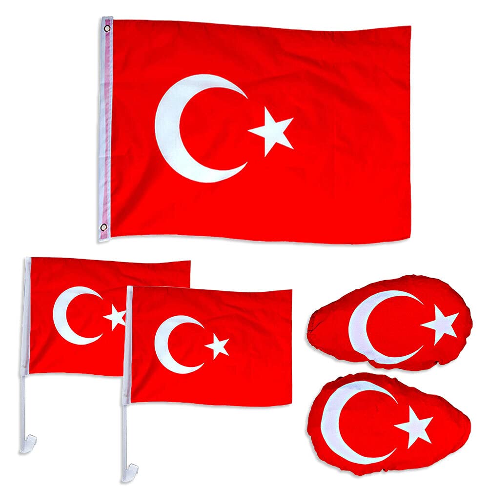 Murago - 5 teiliges Fanset für Auto - Türkei Türkiye Bayrak Fahne Flagge Fußball EM Fanartikel Spiegelfahne Autofahne Dekoration von Murago